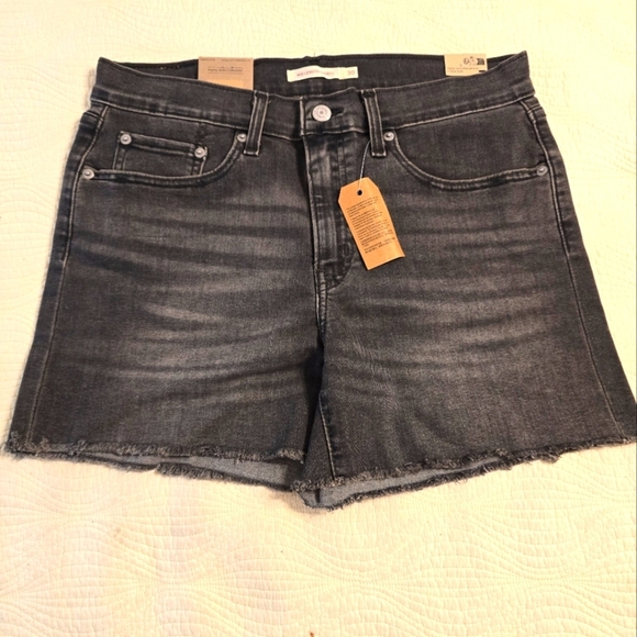 Levi's Pants - NWT Levis Ladies Distressed Black Mid Length Denim Shorts